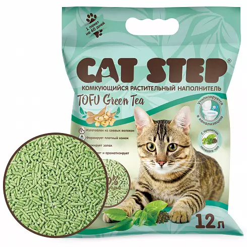 Cat Step Tofu Green Tea - растительный комкующийся наполнитель с ароматом зеленого чая,12л.