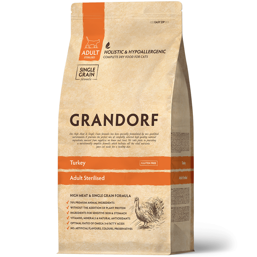 Grandorf Low Grain Adult Sterilised Turkey — Сухой низкозерновой корм для стерилизованных кошек с индейкой,400гр.
