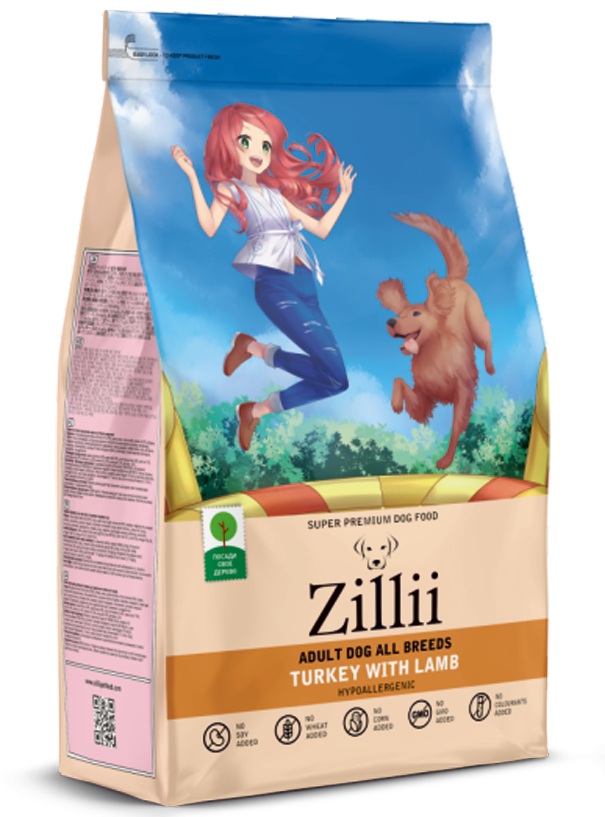 Zillii Adult All Breed Turkey with Lamb - сухой полнорационный корм для взрослых собак всех пород,индейка с ягненком,800гр.