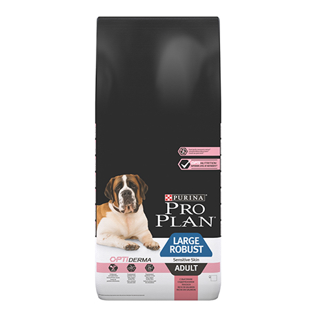 Purina Pro Plan Adult Large Robust Сухой Корм для взрослых собак крупных пород мощного телосложения с чувствительной кожей с лососем и рисом,14кг.